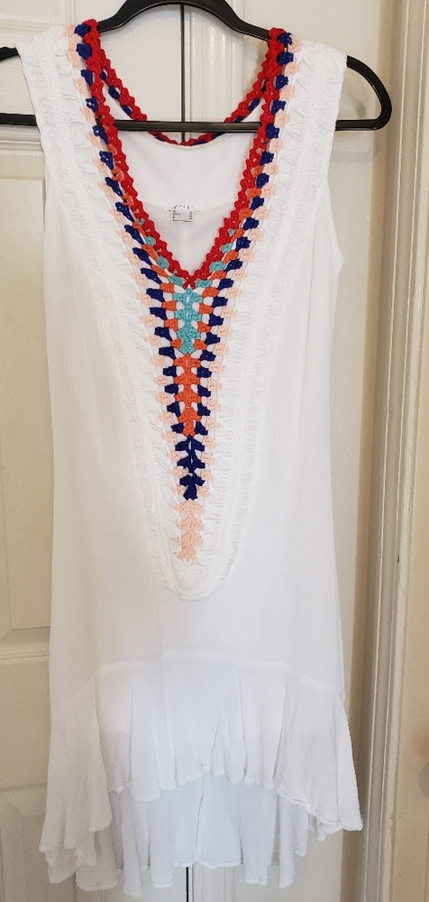 Short front long back white dress with embroidery